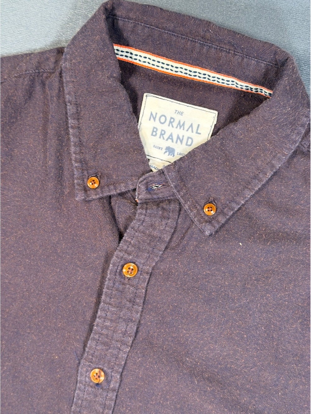The Normal Brand Mens Medium Button Down Shirt Brown Heather 100% Cotton Casual